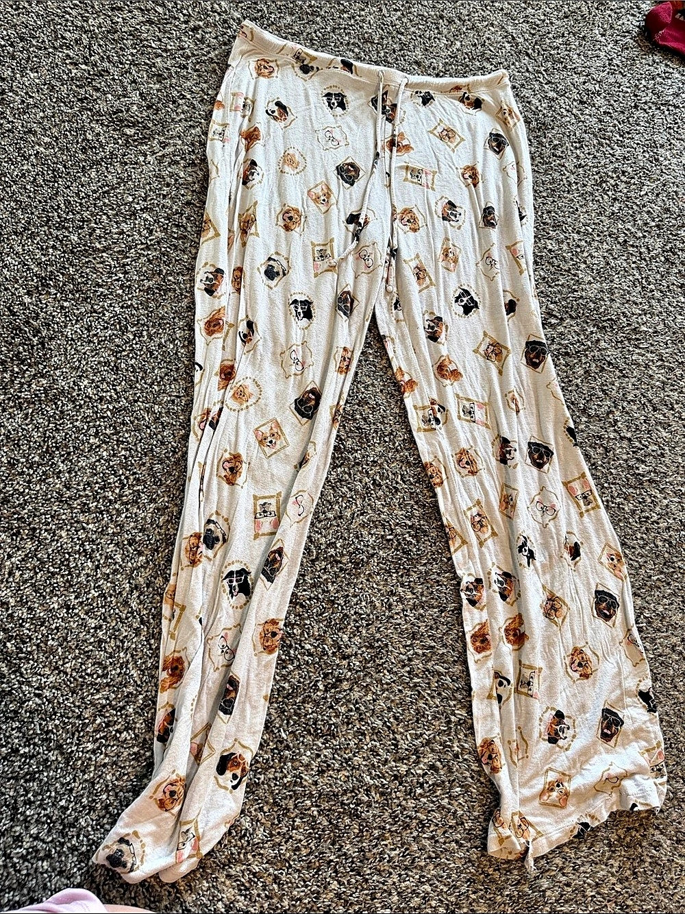 Because I Love Wide Leg Animal Print Pants in White & Brown Size Medium
